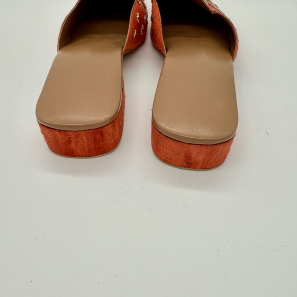Exotic Orange Dupioni Silk Embroidered Slides w/ Gold Beading | Size 10 - Picture 5 of 11